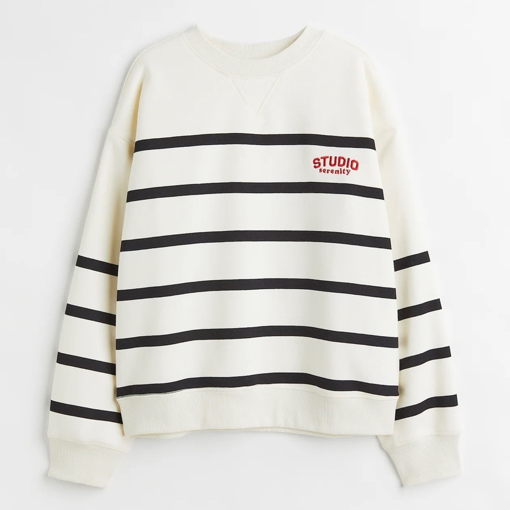 H&M Women’s Cream/Striped Sweatshirt (Size: M)